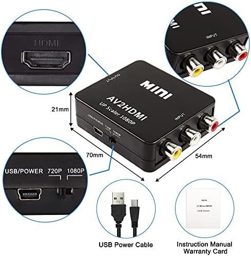 XMSJSIY RCA u HDMI Converter, AV do HDMI, 1080p RCA Composite CVBS Video Audio to HDMI pretvarač Adapter