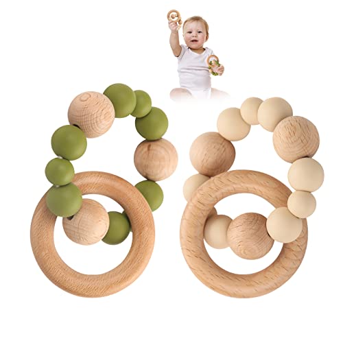 Baby narukvica Silikonski prsten za dojenčad drveni zvečke senzorne igračke Retro boja narukvica