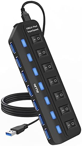 IVETTO USB Hub 3.0, 7-Port USB Hub USB Splitter sa 3ft dugim kablom i pojedinačnim LED prekidačima za