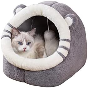 Qwinee Cat Bed za zatvorene mačke, Cat Bed Cave sa uklonjivim pjenastim jastukom, Cat šator plišani Kućni medvjed dizajn Cat Hut Cat Hideaway siva mala