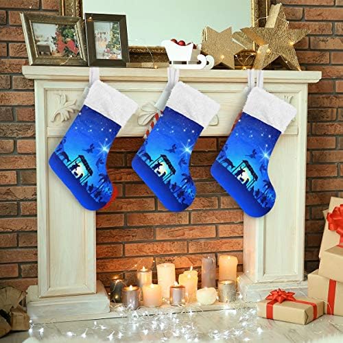 Alaza Božićne čarape Božićna rodljivosti Scena Classic Personalizirani Veliki ukrasi za skladištenje za obiteljski odmor Sezona Party Decor 1 Pack, 17.7 ''