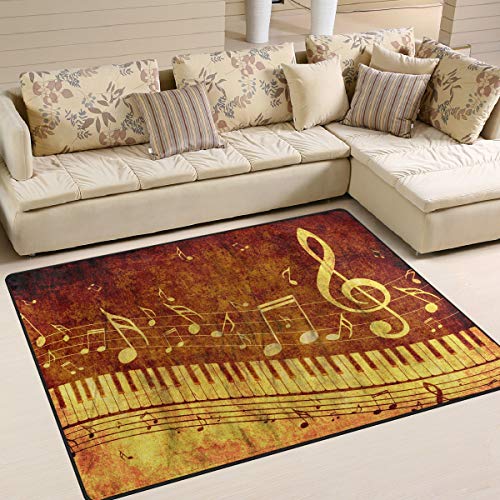 ALAZA Piano Key muzička nota Grunge područje Meki Neklizajući podni prostirki perivi tepih za spavaću sobu dnevni boravak 1 komad 5x7 stopa