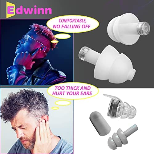 Edwinn čepići za uši za smanjenje buke, 3 para nevidljivih čepića za uši za poništavanje buke, zaštita sluha visoke vjernosti za koncerte, Rejvove, motocikle, rad