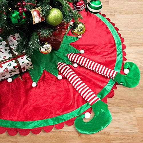 Tangjing 48 Big Elf božićna suknja sa bombonskim prugastim nogama i obrezivanjem obruba, Xmas ELF tematska ukrasa, ukrasi drveća, SANTA pomagač pod stablom idejama za zabavu