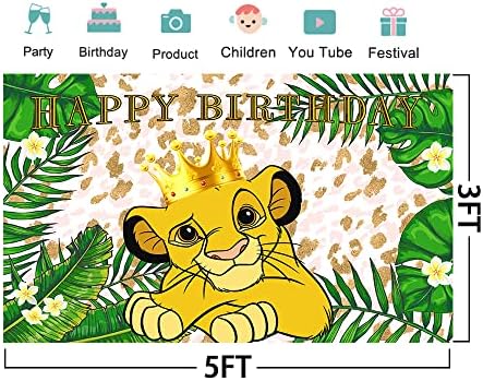 SOPAK Kralj lavova pozadina za dekoracije za rođendanske zabave, pozadina divlje džungle za Baby Shower Party Cake Table Decorations Supplies, Baner teme Lion King, 5x3ft, zelen, one Size