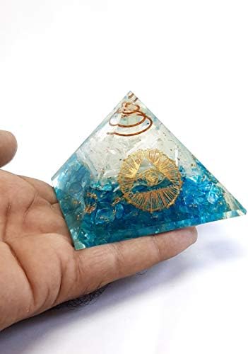 Orgonska piramida za proizvodnju energije sa ljekovitim kristalom i kamenjem - akvamarin Orgone Energni generator nubijske piramide za zaštitu e-emisije-čakre balansiranje-pozitivna energija sa metalnim logotipom