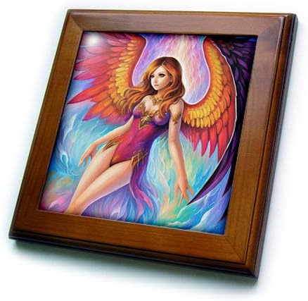 3drose elegantna žena-Anđeo sa crvenom kosom, narandžastim krilima uokvirenim pločicama