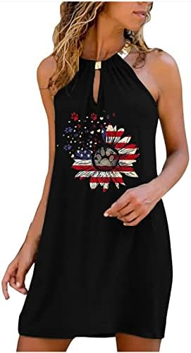 Ljetne kratke haljine, ženska američka zastava Patriotske tenkovske rublje Halter Sunflower