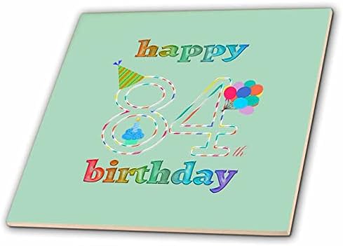 3drose sretan 84. rođendan, Cupcake sa svijećom, baloni, šešir, šareni-pločice