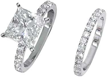Kvadratni srebrni kubični cirkonij Bridal Rhinestone Angažman prsten full dijamant cirkonijski pasijans prsten