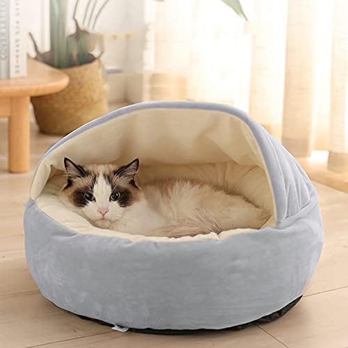 Meki kreveti za mačke u zatvorenom prostoru, okrugli udoban krevet za pseće mačke s krofnama, samo-zagrijavajući jastuk za kućne ljubimce s kapuljačom, neklizajuće dno štene za mačiće koje se može prati u mašini, 13,7 inča-sivo