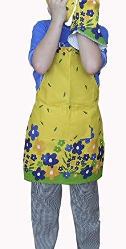 Žuta pregača proljeće cvijeće djeca djeca odgovara 2-7 god 15x21 Deluxe džep tkanine