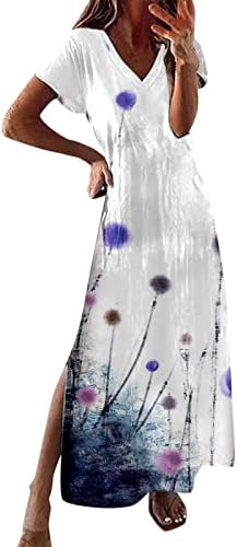 Gufesf Maxi haljine za žene 2023, žene duge haljine kratke rukave haljina bez rukava cvijet kravata tinte-dye