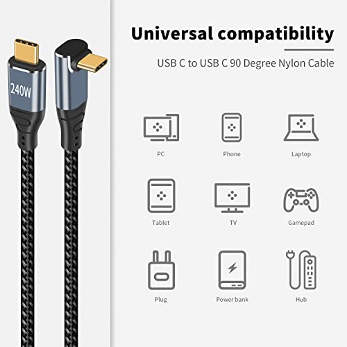 Poyiccot USB C do USB C kabla 90 stupnjeva 240W, 9,8ft tip C da bi se tipa C kabl, PD 3.1 USB C punjač kabel prema dolje ugao sa e-marcom Chip za Macbook, Galaxy S20, SSD