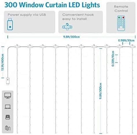 E-univerzalni LED zavjese svjetla 300 LED Wirh 4 Muzika & amp; 8 načina rasvjeta daljinsko upravljanje