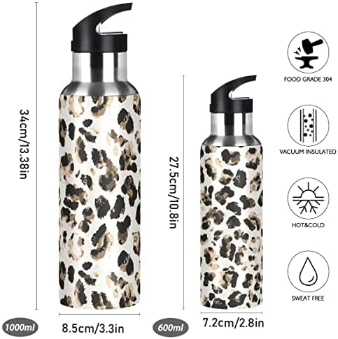 Glafijski životinjski leopard print retro boca sa vodom sa slamnim poklopcem, BPA-bez, 32 oz vode
