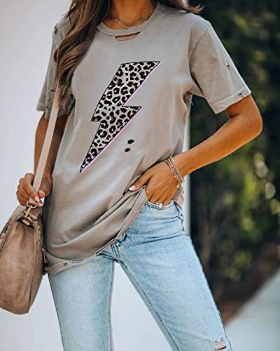 Infitty Žene Osnovne grafičke tees Casual Ljetna majica s kratkim rukavima od munje Leopard Print Tops Tunic
