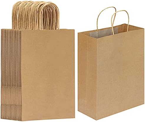 Više 90kom Kraft papirne kese 10x5x13 inča smeđe papirne poklon kese sa ručkama na veliko, torbe za kupovinu,