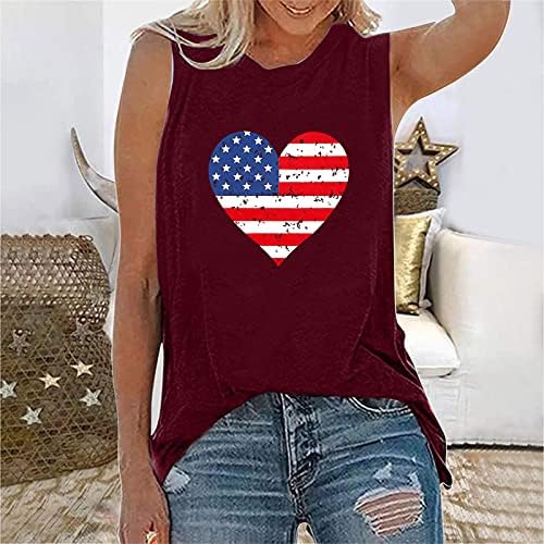 4th of July Shirts Tank Tops for Women Sleeless U Neck Tee Shirts American Flag Stars Stripes