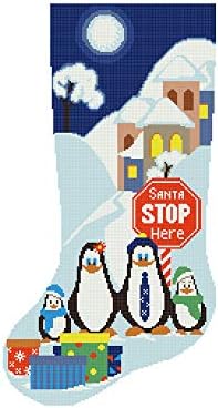 Cross Stitch uzorak Božić čarapa PDF, Moderan broje lako slatka Penguin zima jednostavan Cross Stitch grafikon dizajn za početnika, Santa Stop ovdje, Home Decor DIY, materijali nisu uključeni