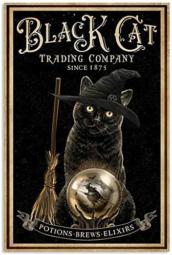 Vintage Halloween Cat trgovačka kompanija Metal Tin Poster zatvoreni & amp; Vanjski Kućni Bar kafa kuhinja zidni dekor Halloween slika metalna ploča 8x12 inč