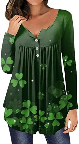 CGGMVCG St Patricks Day Shirt žene Dugi rukav žene Fashionprint Henley T Shirt dugme vrh St Patricks Day Odjeća