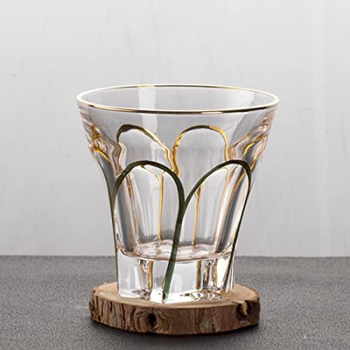 Ris LAN naočare za viski Set od 4 - 11 Oz kristala koji prikazuje zlatne naočare za viski sa ustima, staromodne