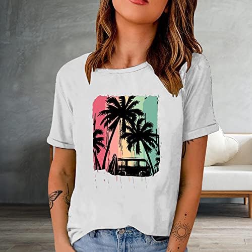 Ženski grafički vrhovi bluze za vrat s brodom Tshirts kratki rukav plaža Havajska tropska ljetna jesenji