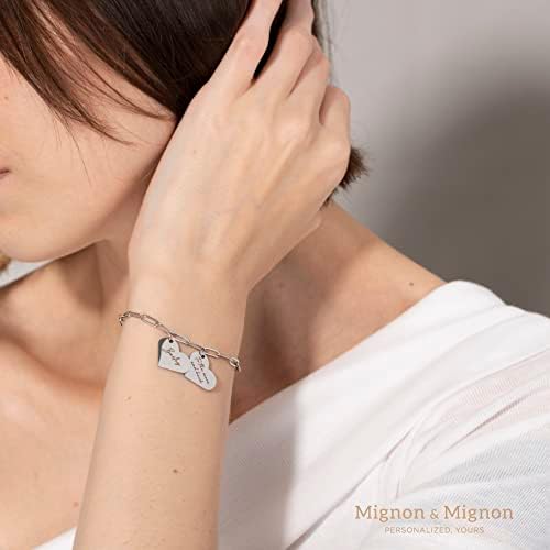 MignonandMignon lančana narukvica od spajalica personalizirana za njenu prilagođenu Graviranu narukvicu sa privjeskom od srca Zlatni šarm nakit prilagođeni poklon za Majčin dan jedinstvena narukvica-P-BR-LH