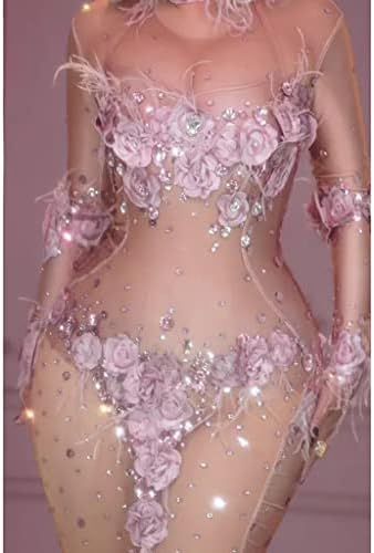 Latin Vidi preko duge haljine ružičaste cvijeće 3D uzorak mrežaste haljine ženske pjevačke performanse kostim