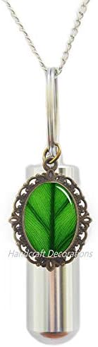 Zelena lišća Art Urn, zeleno lišće kremacija urna ogrlica, ogrlica za kremaciju listova, zeleni