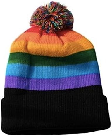 Skijaška Kapa Kratka Pom Pom Rainbow Crna Oboda Zimska Kapa. LGBT Gay & amp; lezbijski ponos šešir