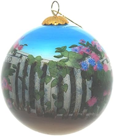 Ručno oslikano staklo Božić Ornament - Hydrangea Fence Newport RI