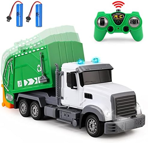Wemoka 1:24 Scale daljinski upravljač kamioni za smeće, 6-kanalni RC kamion za smeće, 2.4GHz Recikliranje kamiona za smeće sa dvije punjive baterije za djecu dječaka, 15
