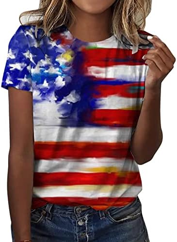 Patriotske majice za žene USA zastava majica casual ljetni vrhovi kratkih rukava trake kravata Tie-dye