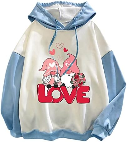 Valentinovo Drawstring Hoodies za žene slatka Gnome Love štampani puloveri dugi rukavi Casual