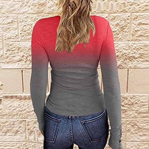 Ridbed tanka bluza košulja za žene gradijentne boje dugih rukava Dugme Henley ovratnik majica