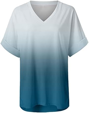 Ljetni vrhovi za žene Modni V izrez Gradient Ispis Bluuse Loot Fit Short rukava 2023 Trendi casual majice