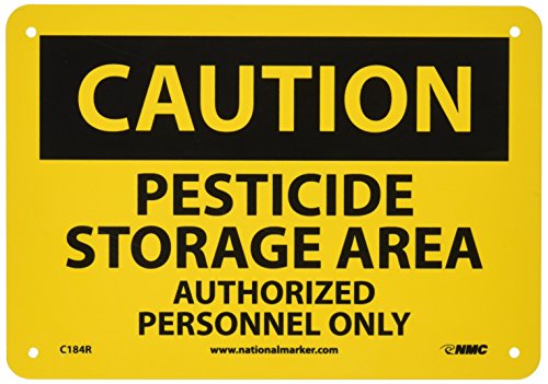NMC C184P OSHA znak, legenda OPREZ - Ovlašteno osoblje za pohranu pesticida, 10 dužina x 7 visina, osjetljiv