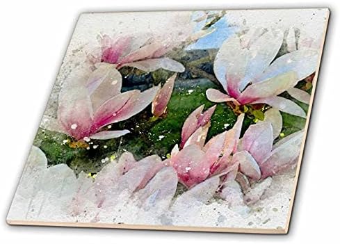 3drose prilično ružičasto cvijeće u polju sa akvarelom-pločicama