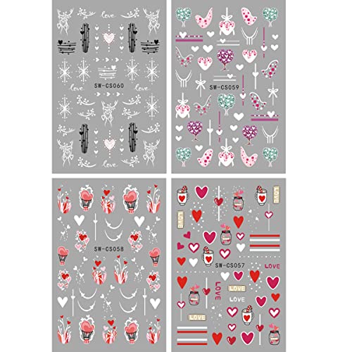 Valentines Heart Nail Art naljepnice 3D samoljepljive naljepnice za nokte Love Tree Balloon poklon dizajn naljepnice za nokte za žene djevojke DIY dekoracija noktiju