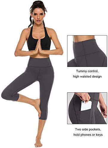 Stelle ženske kapri joge hlače sa džepovima od suštinske nogu visokog struka za vježbanje