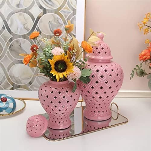 WDBBY Pink Ginger Jar Ceramics Hollow General Jar CANDY Storage Storage Spremnici Art Dekorativni tenkovska vaza Kućni zanatsko uređenje