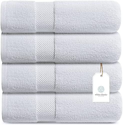 Bijeli klasični luksuzni ručnici za kupanje veliki - pamuk Hotel spa kupaonica ručnik | 30x56 | 4 pakovanje | Bijeli