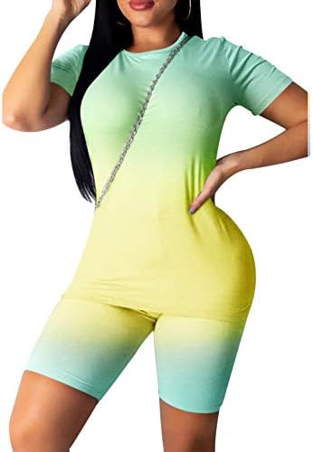 Ženska odjeća za 2 komada Ljetne casual tiska T-majice Bodycon kratke hlače Joggers Work Workout Set Sportska