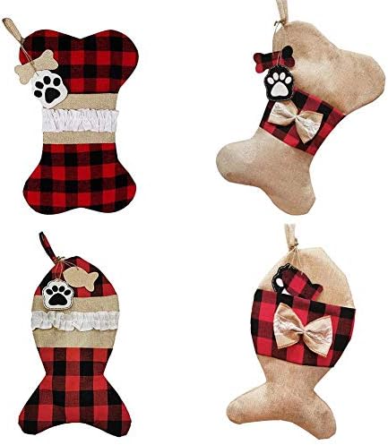 UNIE 4PCS božićne čarape za kućne ljubimce, klasični bivolo na plaži crvene crne viseće božićne čarape za kućne ljubimce i božićne ukrase