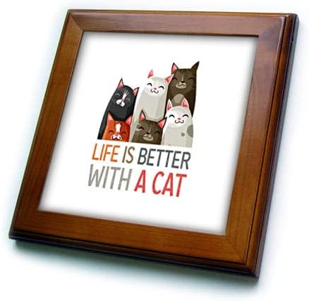 3drose smiješne mačke-život je bolji sa mačkom. Poklon za mačke, ljubitelje kućnih ljubimaca - uramljene pločice
