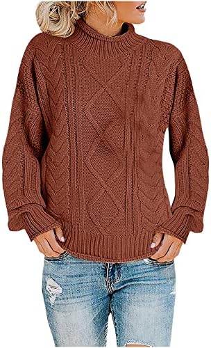 Ženski prevelizirani džemper klasični kablovski pleteni pleteni pulover casual turtleneck pletiva