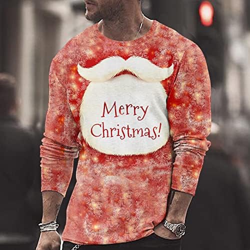 Wocachi božićne majice s dugim rukavima za mens, Xmas 3D grafički santa ispis Crewneck Tee Tops Party Sports majica