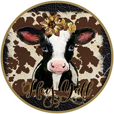 Vintage okrugli limenki znakovi kravlje znake Hey Y'all potpisuje vijenac Vijetveni venac Venac Antikni